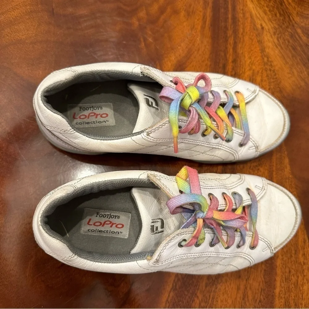 FootJoy LoPro Casual White Golf Shoes with Rainbow Laces size 7